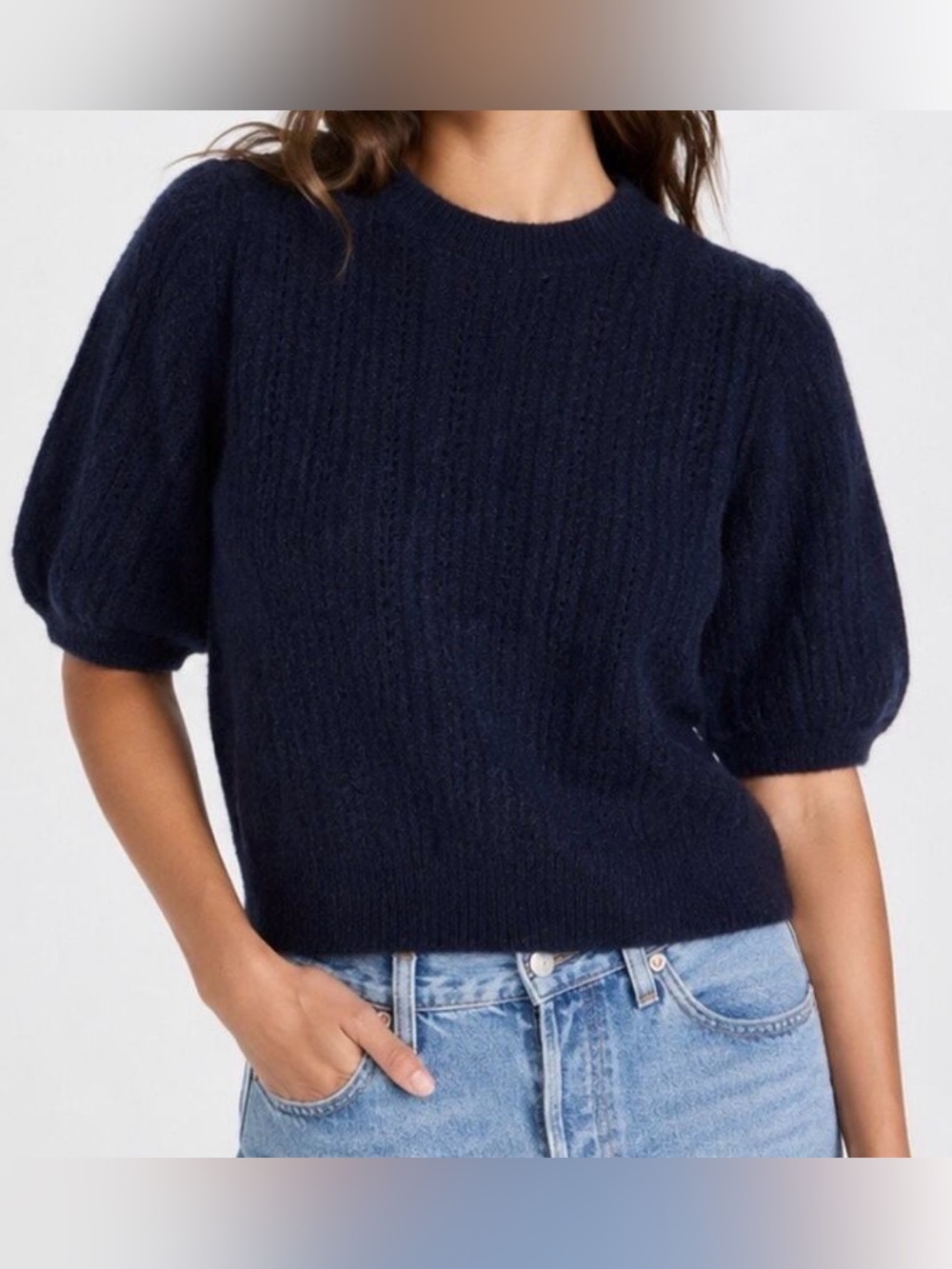 Madewell CloudSoft Short-Sleeve Sweater Tee wool/alpaca blend blue Size S NWT